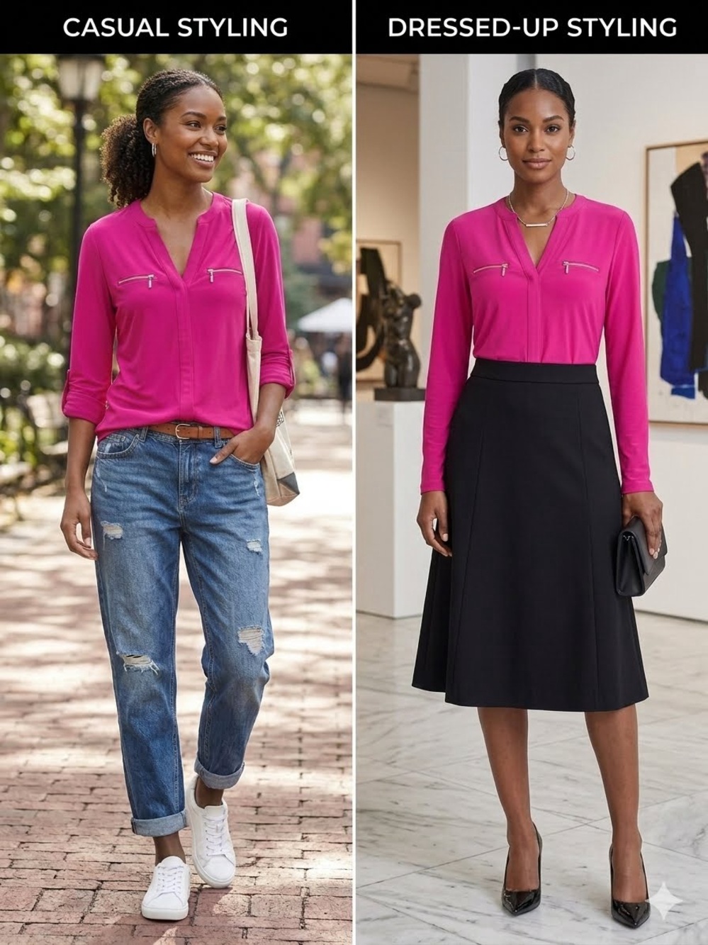 INC International Concepts Hot Pink Long-Sleeve Zip Pocket Blouse